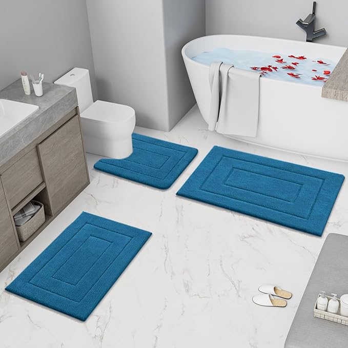 Buganda Bathroom Rugs, 30" x 20", Soft and Absorbent Microfiber Bath Rugs, Non-Slip Shaggy Shower Carpet, Machine Wash Dry Bath Mats for Bathroom Floor, Tub and Shower, Peacock Blue