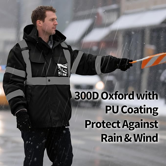 Hi Vis Safety Jackets for Men Waterproof Class 3 Reflective Construction Jacket for Winter Bomber Jacket
