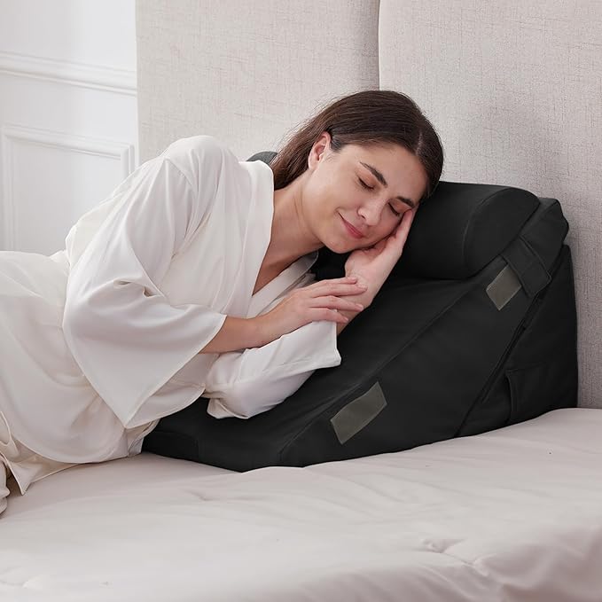 3PCS Wedge Pillow Set for After Surgery, Adjustable 9&12 Inch Bed Wedge Pillow for Sleeping, Incline Pillow Wedge for Headboard, Post Surgery, Acid Reflux, Neck&Back Support, Black