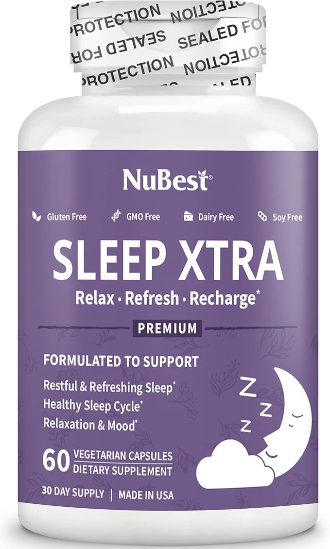 NuBest Sleep Xtra | Supports Healthy Sleep for Adults | Vitamin B6, Melatonin, Ashwagandha, Chamomile, Valerian & More - Non Habit-Forming | 60 Vegan Capsules | Pack 2