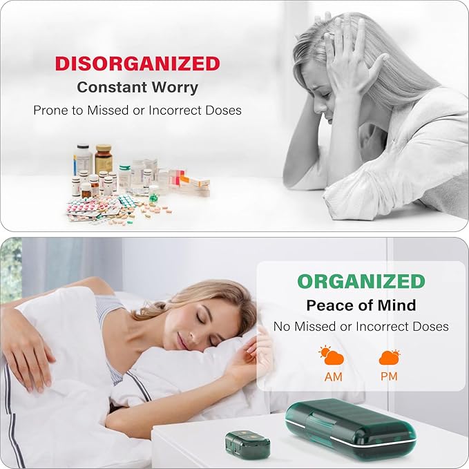 Weekly Pill Organizer 2 Times a Day, Moisture-Proof, Detachable Compartments, AM PM Pill Box 2X 7 Day, Travel Pill Organizer for Pills/Fish Oil/Medication/Vitamin/Supplements (Dark Green)