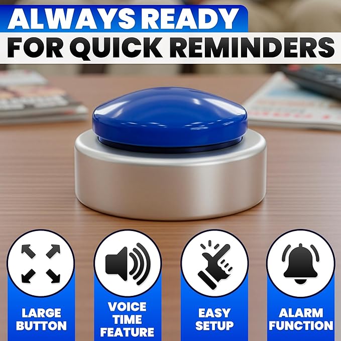 Talking Clock for Blind Elderly with English Voice & Alarm – Easy-to-Use Voice Announced Time & Date Talking Watches for the Blind | Big Button Interface, High/Low Volume, Gift for Elderly Loved Ones