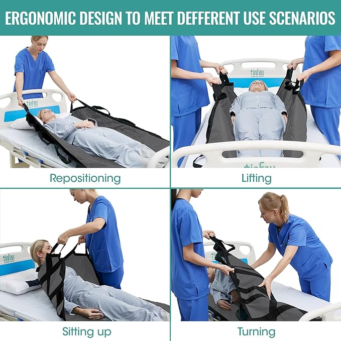 Bed Positioning Pad with Reinforced Handle 70" X 40" Multipurpose Waterproof Transfer Sheet for Turning Lifting & Sliding Reusable Washable Patient Positioning Sheet for Bedridden Caregiver Gray