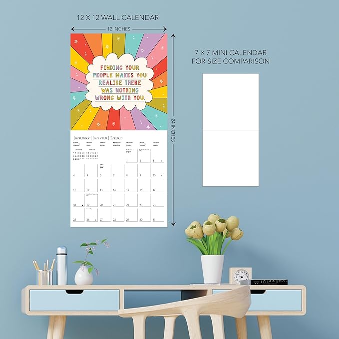 Graphique 2026 The Positive Calendar Wall Calendar | 12” x 12” | Thick Paper | Home & Office Organizer | Large Monthly Grid | 3 Languages & Marked Holidays | 4 Month Preview Page for 2027