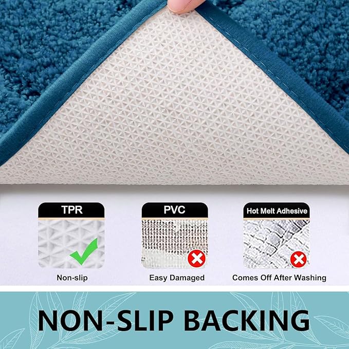 Buganda Bathroom Rugs, 30" x 20", Soft and Absorbent Microfiber Bath Rugs, Non-Slip Shaggy Shower Carpet, Machine Wash Dry Bath Mats for Bathroom Floor, Tub and Shower, Peacock Blue