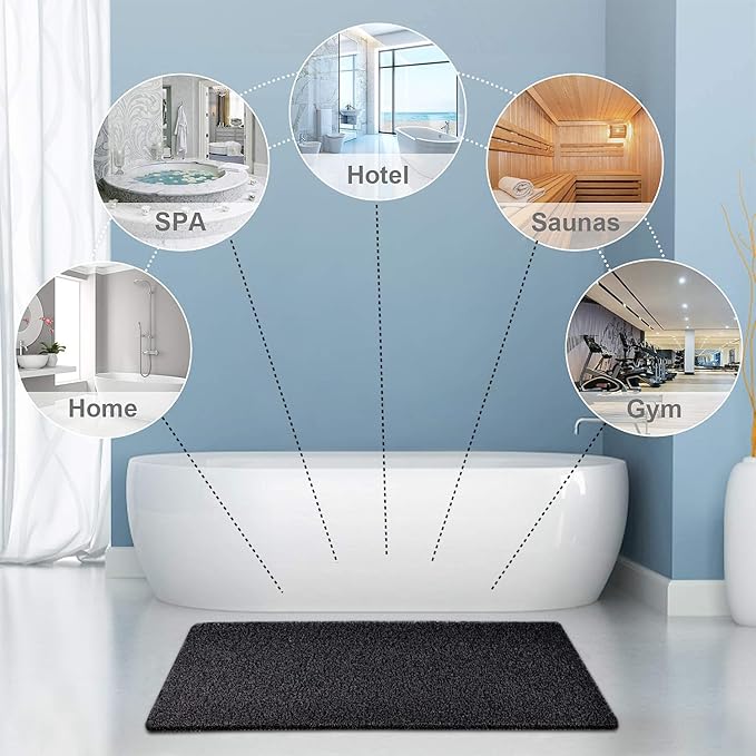 godehone Shower Mats Non Slip Without Suction Cups, PVC Loofah Bathroom Mats, Loofah Mats for Shower and Bathroom, Quick Drying, 15.7× 36 Inch, Black
