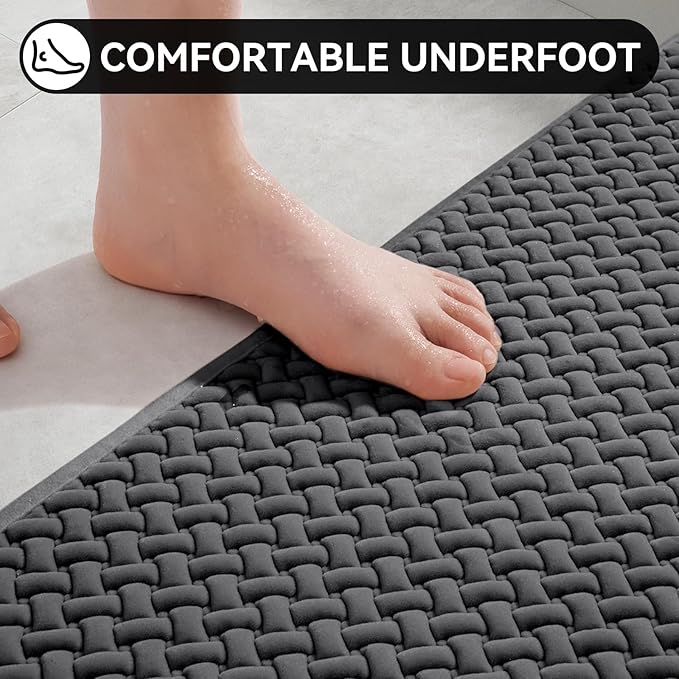 Bathroom Rugs Non Slip, Super Absorbent Quick Dry Bath Mats for Bathroom, Foam Weave Texture Thin Bath Rugs Washable with Rubber Backing Fit Under Door Outside Shower, 20” x 31“