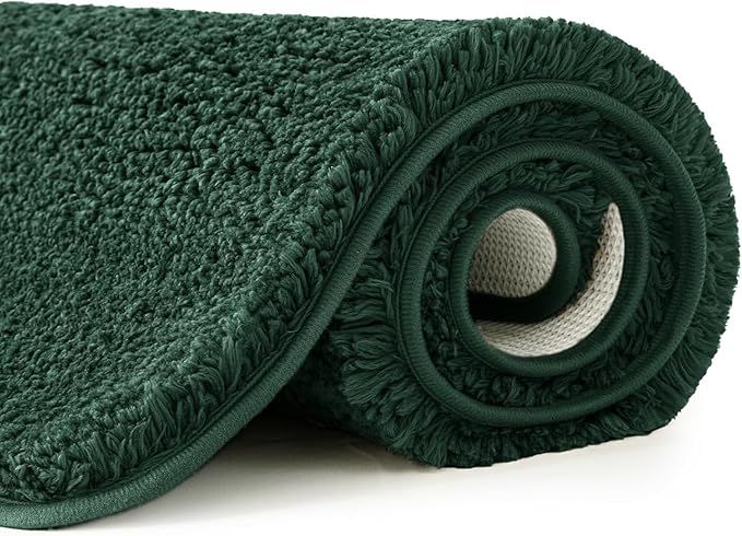 MIULEE Christmas Dark Green Extra Thick Non Slip Bathroom Rug Shaggy Soft Bath Mat Plush Microfiber Absorbent Water for Shower Tub Machine Washable (24x70 Inches)