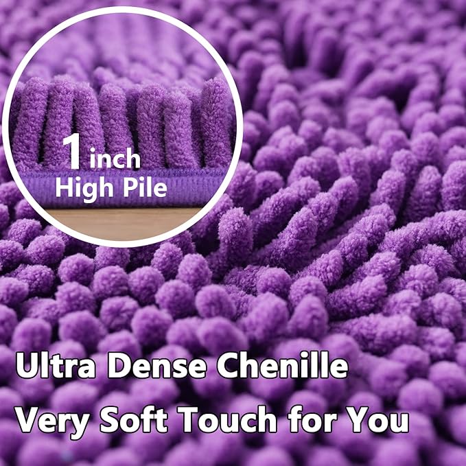 Bathroom Rugs Sets 2 Piece, Extra Soft Chenille Bath Mat Ultra Absorbent Bathroom Rug, Bathroom Mat with Sturdy PVC Non-Slip Bottom, Machine Washable Bath Rugs (20x32 Inch + 16x24 Inch, Purple)
