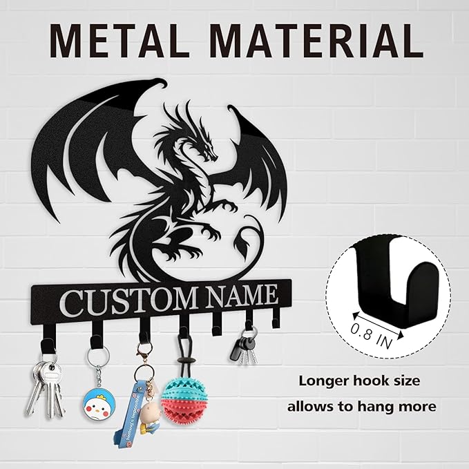 Custom Dragon Design Metal Wall Key Holder, Adhesive Key Rack Hook Organizer for Living Room Bedroom