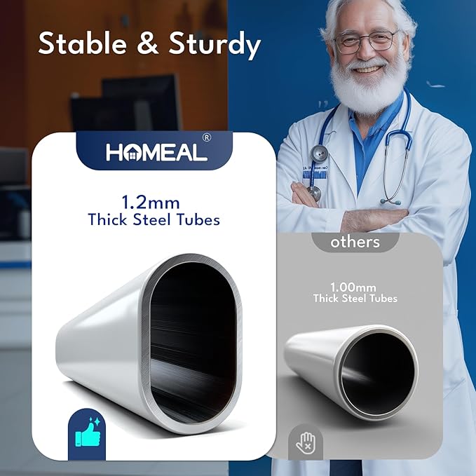 HOMEAL Bed Rails for Elderly Adults Safety - Adjustable Bedside Assist Rails for Seniors, Adult Bed Cane with Non-Slip Handle, Motion Light & Fixing Strap, Fit Standard & Adjustable Bed (Black)