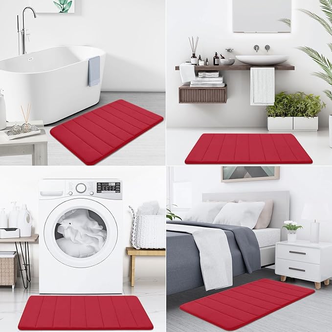 Buganda Memory Foam Bath Mat, 60" x 24", Ultra Soft and Non-Slip Bathroom Rugs, Water Absorbent and Machine Washable Bath Rug Runner for Bathroom, Shower, and Tub, Red