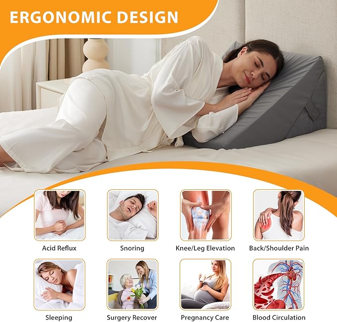 Bed Wedge Pillow for Sleeping, 9&12 Inch Adjustable Wedge Pillow Set for After Surgery, Triangle Pillow for Back Pain Relief, Leg Support, Acid Reflux, Gerd, Velvet