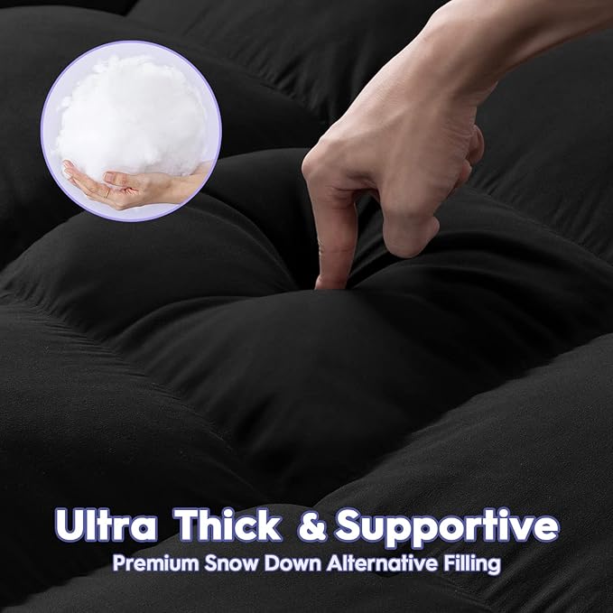 ABENE Mattress Topper for Back Pain Relief, Extra Thick Mattress Pad Pillowtop, Soft Mattress Protector Cover with 8"-21" Deep Pocket, Overfilled Down Alternative Filling (Black, Short Queen)
