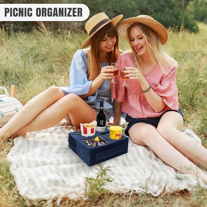 STBoo Couch Cup Holder Pillow - Sofa Drink Cup Holder Cozy Buddy | Bed Caddy Organizer Holds Remote, Snacks, Phones | Waterproof Anti-Spill Sofa Beverage Tray for Car, Pack, Beach, RV, Boat (Navy)