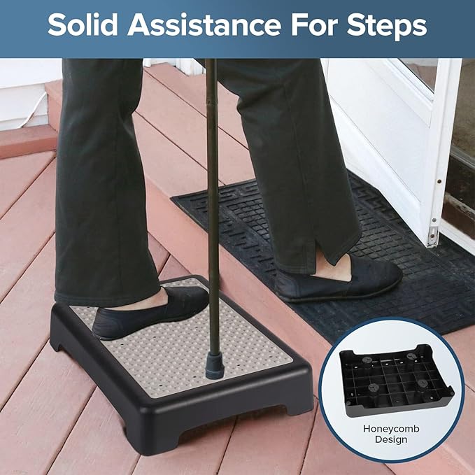 Non Slip One Step Stool for Seniors, Adults, Indoor/Outdoor Portable Stair Assist, Mobility Step Stool for Bedside, Car, Kitchen, Bathroom, Grey