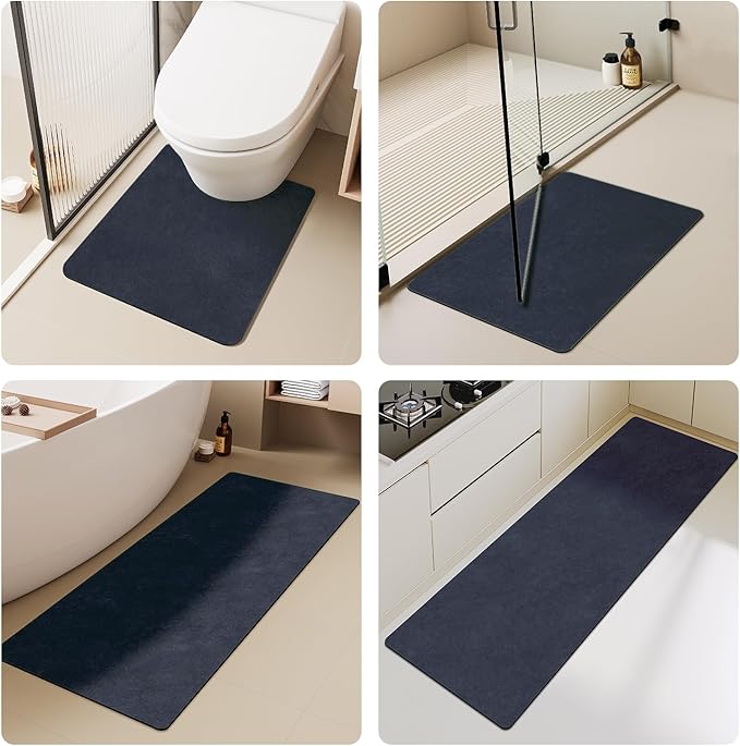 Bathroom Mat Quick Dry, Bathroom Rugs Non Slip Washable Thin Absorbent Bath Mat Fits Under Door Bathroom Floor Mat Perfect for Bath, Shower, or Sink 24"x70" Navy Blue