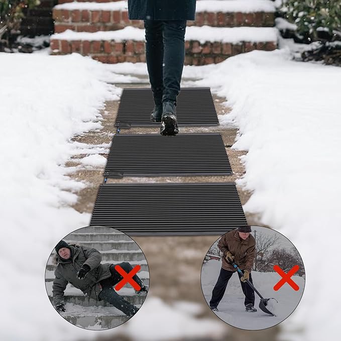 Snow Melting Mats Outdoor 36 x 60 inch, Non-Slip Heated Outdoor Mats 608W 120V, Heated Driveway Mats with UL and ETL Certificate Power Cord, Suitable for Most Entryways