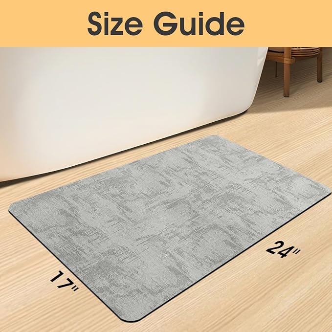 Ultra Thin Bath Mat, Upgrade Backing Non Slip Thin Bath Mats Fit Under Door, Quick Dry Ultra Absorbent Bathroom Rugs, Machine Washable Bath Rugs for Bathroom, Bathtub, Light Gray/Marble/24"x17"