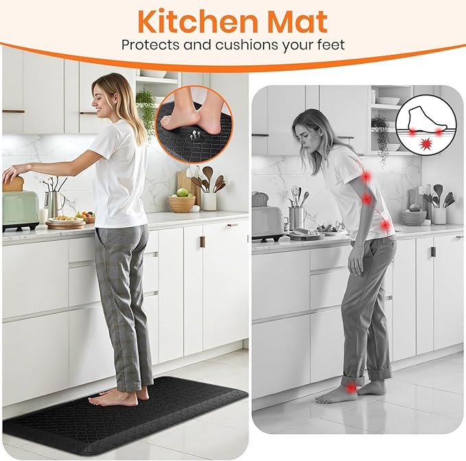 4/5 Inch Extra Thick Kitchen Mats for Floor,Non Slip Anti Fatigue Kitchen Rugs,Waterproof Stain Resistant Sink Mat,Cushioned Standing and Comfort Mats for Office (17"x39" Black)