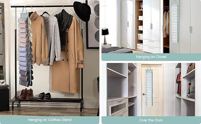 Legging Organizer Storage - 2PCS T Shirt Organizer, Hanging Closet Organizers and Storage with 26 Roll Independent Compartments for Yoga Pants, Towel, Bathing Suit (Grey)