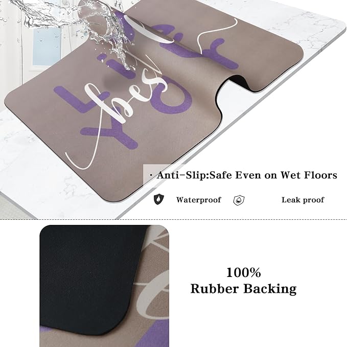 Bath Mat, Bathroom Mat Rugs Super Absorbent Shower Mats Non Slip Quick Dry Thin Rubber Mats for Bathroom Floor Fit Under Door, Shower Rug for Bathtub, Shower, Beige