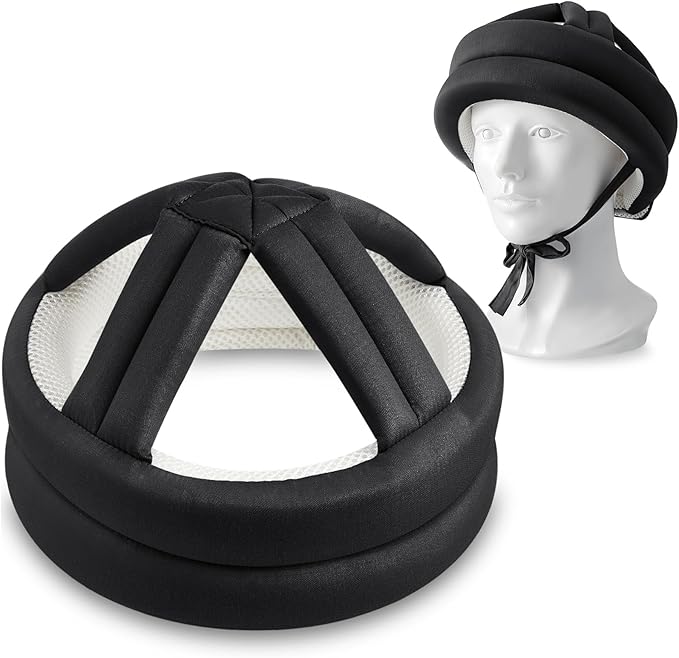 Woanger 1 Pcs Anti Fall Elder Head Safety Helmet for Adults Special Needs Thick Soft Protective Hat Adjustable Seniors Fall Prevention Head Protection Cap Elderly Helmet for Injury Protection (Black)