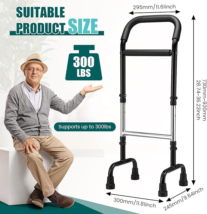Walking Cane Standing Aids and Supports Adjustable Cane Stand Assist Aid for Elderly up to 300lb Height Adjustable 28.74-36.22 in Mobility for Seniors, Adults and Assistance