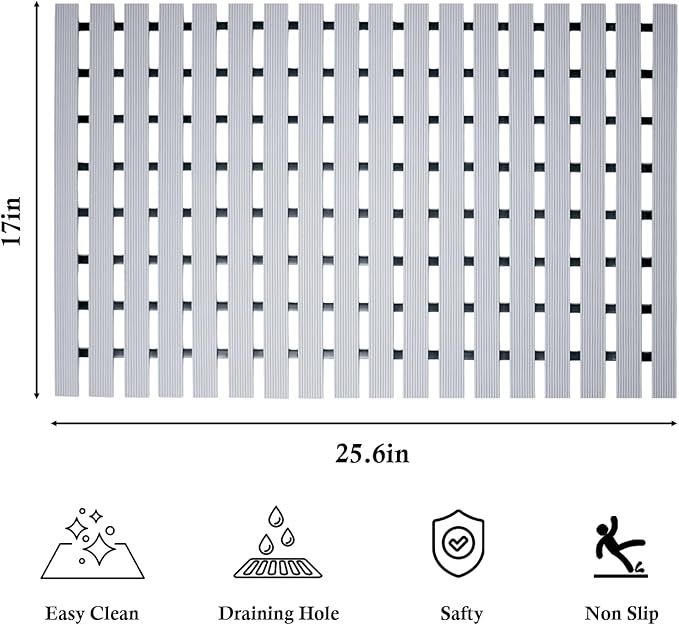 Extra Long Non Slip Shower Mat Without Suction Cups,Heavy Duty Rubber Bathtub Mat Spliceable,Cuttable,Quick Drain,Indoor Outdoor Use,2pack (Grey)…