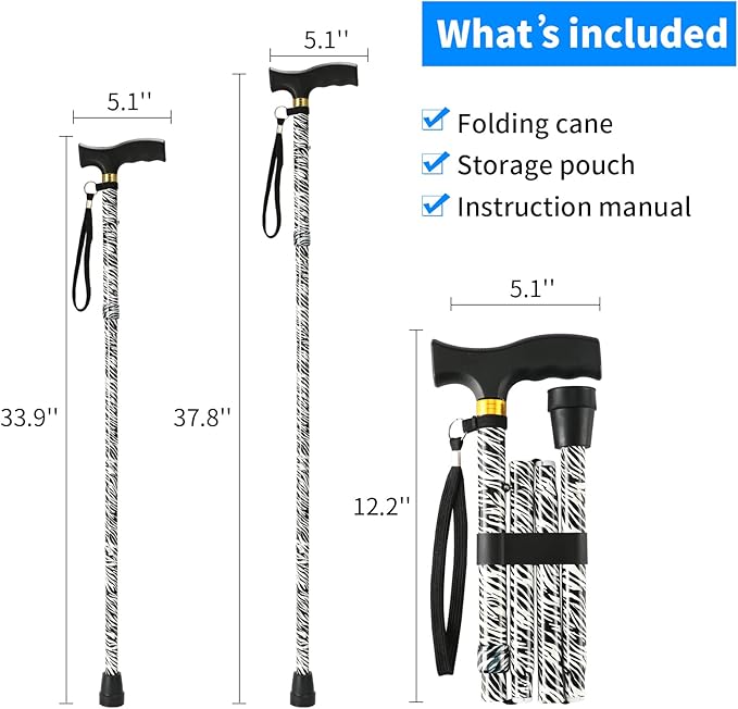 Walking Cane LIXIANG Cane for Man/Woman | Mobility & Daily Living Aids | 5-Level Height Adjustable Walking Stick | Comfortable Plastic T-Handle Portable Walking Stick Folding Cane