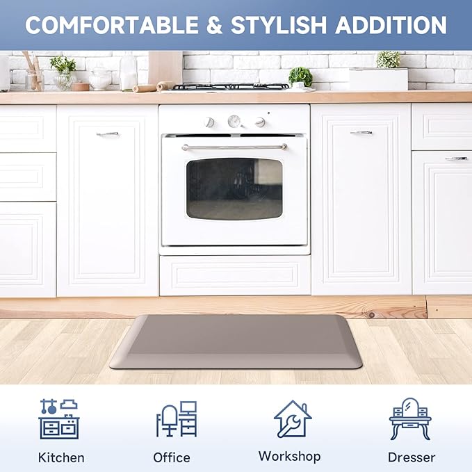 4/5 Inch Thick Kitchen Mats for Floor, StepRite Kitchen Rug for Standing Desk, Non-Slip, Thicker, Stain & Water Resistant, Comfort Anti Fatigue Floor Mat for Home, Kitchen, Office - Khaki,70 * 24''