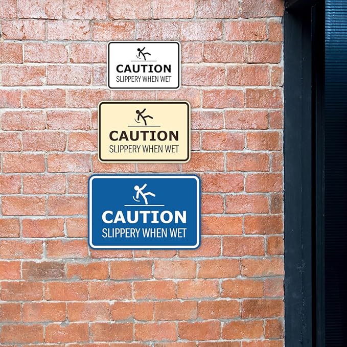 Signs ByLITA Classic Framed Caution: Slippery When Wet Door or Wall Sign Easy Installation | Health And Safety | Building And Warning Sign (Red) - Large