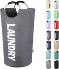 Large Laundry Basket Collapsible，Freestanding Clothes Hamper Bag with Handles – Tall Folding Dirty Laundry Bin，Sturdy Laundry Sorter for College Dorm，Laundry Room – 95L (Dark Grey)