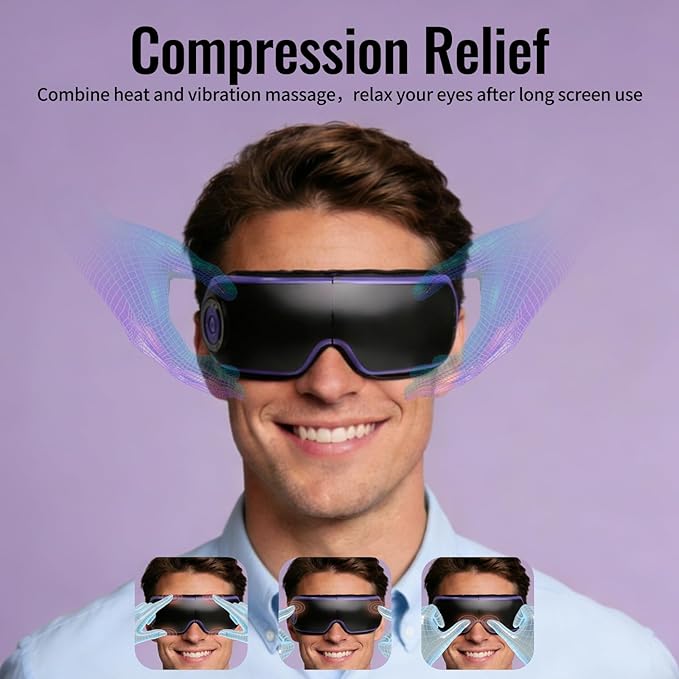 Eye Massager with Heat, Adjustable Bluetooth Music Sleep Mask for Migraine, Dark Circles Relief, Improve Sleep, for Women Men Black Purple