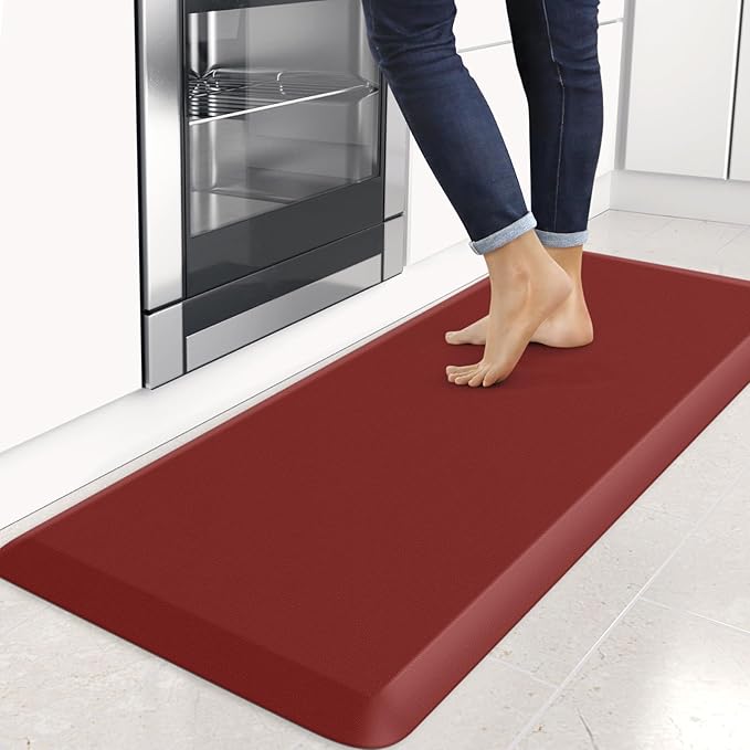 4/5 Inch Thick Kitchen Mats for Floor, StepRite Kitchen Rug for Standing Desk, Non-Slip, Thicker, Stain & Water Resistant, Comfort Anti Fatigue Floor Mat for Home, Kitchen, Office - Red,54 * 22''