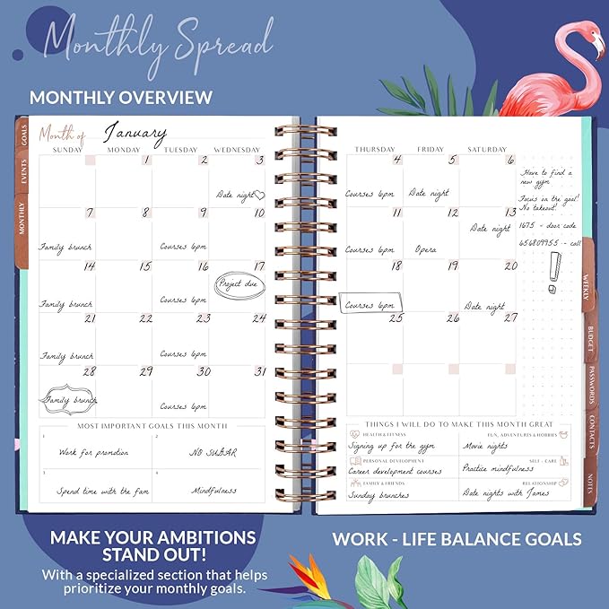 PLANBERRY Hourly Schedule Planner Premium – Undated Weekly Organizer with Time Slots & Monthly Budget – Time Management, Goal Setting, to-Do List & Habit Tracker –6.9″x8.5″(Rose Flamingo)