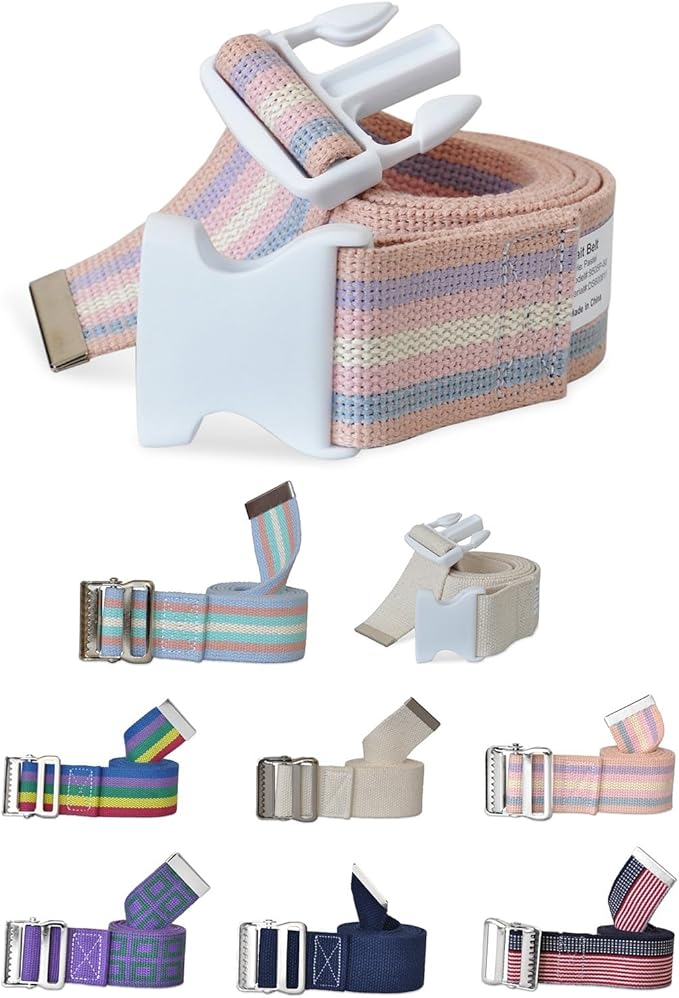 NYOrtho Plastic Buckle Gait Belt - Adjustable Machine Washable Strong and Durable Material Latex Free, Pastel, 54"