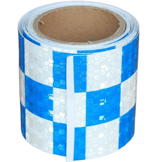 Blue and White Reflective Tape Outdoor Waterproof 3 inch X 10 feet, High Visibility Hazard Conspicuity Safety Industrial Marking Tape