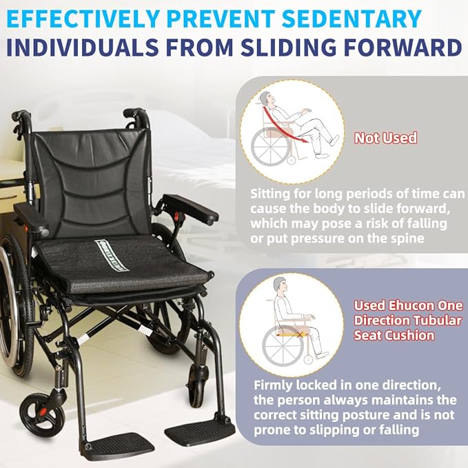 One Way Transfer Support Tubular Seat Cushion, Fall Prevention for Eldery in Chair or Wheelchair, Excellent Non-Slip Seat Cushion in Car Seat and Office Chair (Black, Without Handles(17"x17"))