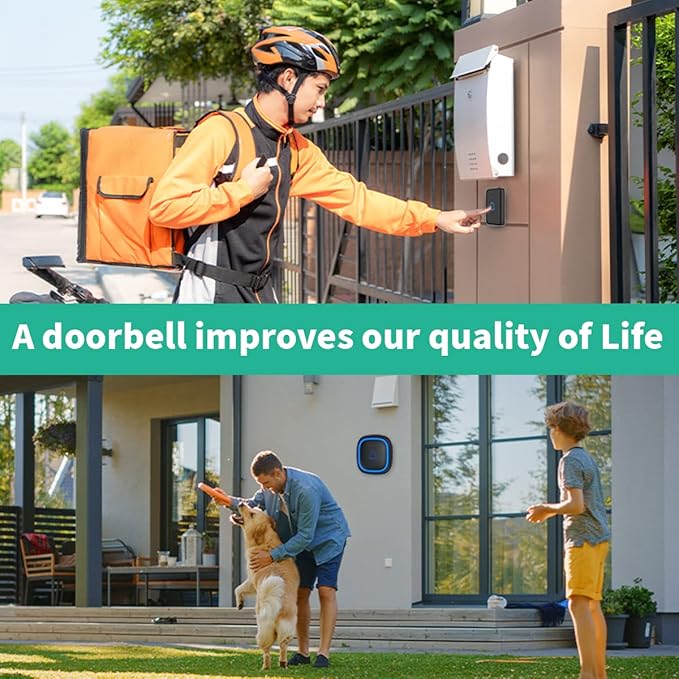 IP66 Doorbell Wireless Classroom Doorbell Waterproof & Dustproof with 66 Chimes Loud 115dB Door Bell Ringer 1000ft Range Electric Doorbells 7 Levels Volume Mute Mode for Bedroom Home Kids Room Office