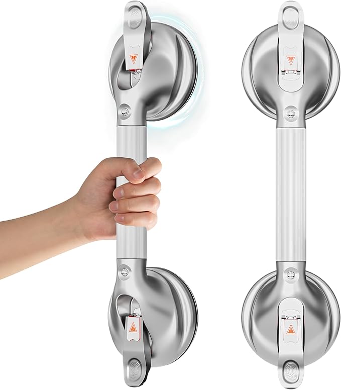 DAILYLIFE Grab Bars for Bathtubs and Showers, 17 inch Shower Handles for Elderly Suction, 300lbs Safety Shower Grab bar for Seniors and Elderly, Silver(1 Pack)
