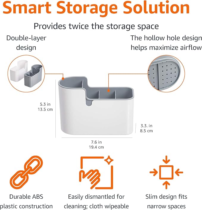 Amazon Basics Countertop & Wall Organization for Utensils, White & Grey