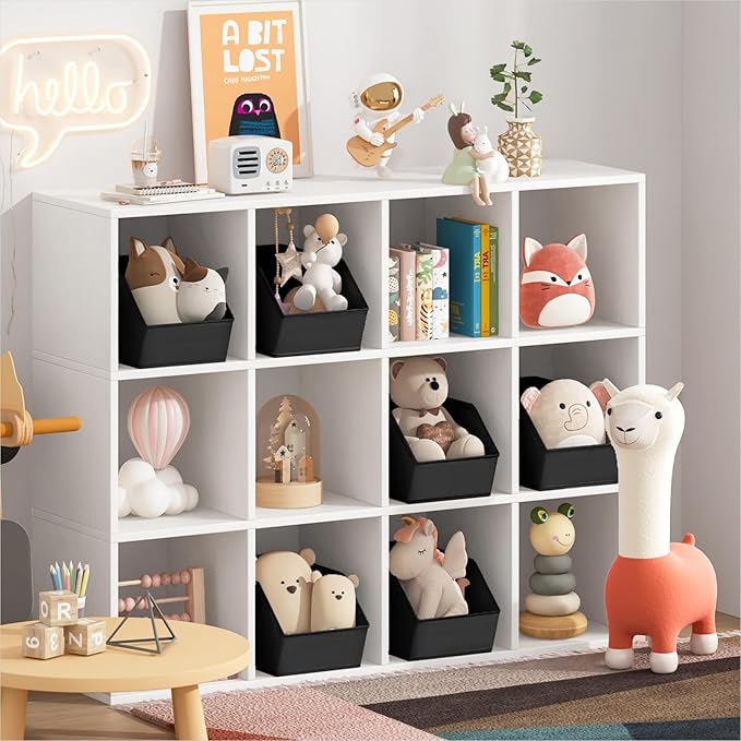 Large Closet Storage Cubes - Closet Storage Bins with Dual Handles for Clothes, Towels, Toys, Shelf Organizer Bins for Bedroom, Nursery, Shelves, Small Spaces, Black, 6 Pack