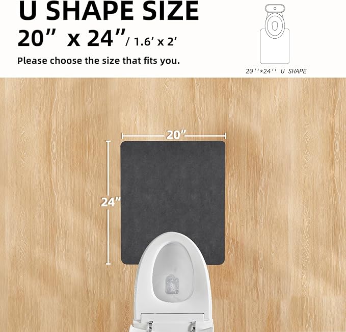 Toilet Rug, Thin Toilet Rugs U Shaped Washable Non Slip Absorbent Quick Dry Low Pile Toilet Mat, 20"x24" U Shape Dark Grey
