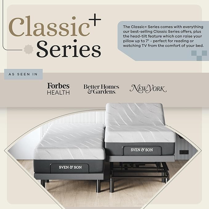 Sven & Son Harmony Adjustable Bed Base, Head and Foot Lift, Massage, Under-Bed Lights, USB, Gel Memory, Zero Gravity Smart Frame - Split King + 14 inch Hybrid Spring Matt (Medium Soft)