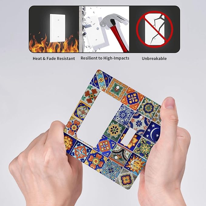 Outlet Covers Mid Century Talavera Shaped Tiles 1 Toggle 1 Rocker Combination Decorative Wall Plate Electrical Switch Plates Light Switch Cover Plate for Bedroom Bathroom Decor