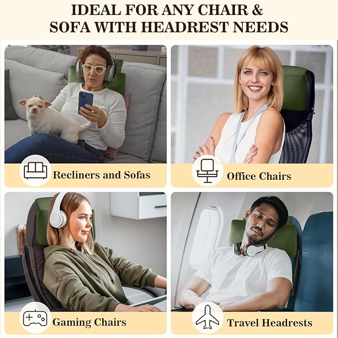 Recliner Headrest Pillow, Adjustable Neck & Head Support Pillow, Soft Velvet Non-Slip Headrest for Recliner, Couch, Chair, Sofa