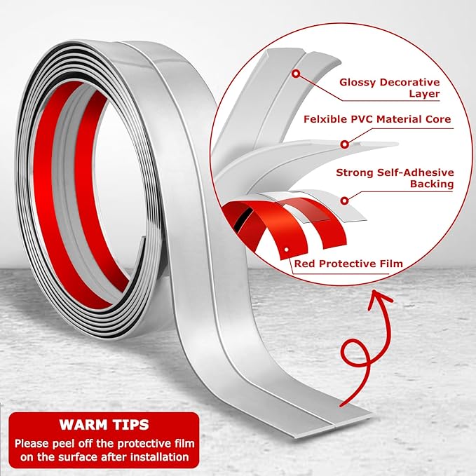 Flexible Wall Corner Protector Moulding Trim Peel and Stick Wall Corner Guards Edge Protector Self Adhesive Wall Molding Trim Strip for Wall Edge Corner Ceiling (Silver, 2.4 in x 10 Ft)