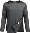 Deyeek Men's Post Shoulder Surgery Recovery Shirts Full Tear Away Long Sleeve Snap Chemo Port Access Shirt