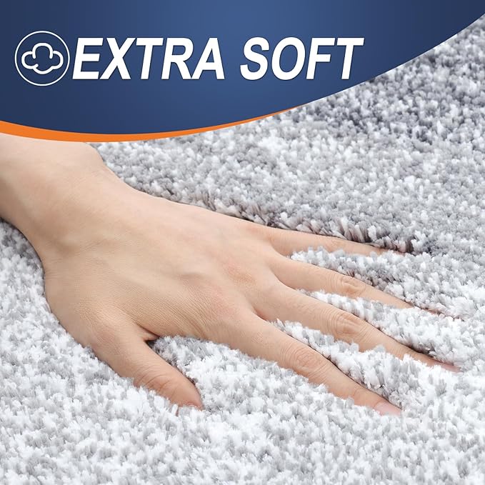 OLANLY Bathroom Rug Set 2 Piece, Soft Absorbent Microfiber Bath Mats and U-Shaped Contour Toilet Rug, Non-Slip, Machine Wash Dry, Plush Shaggy Bath Mats for Bathroom (30"x20"+24"x20", Light Grey)